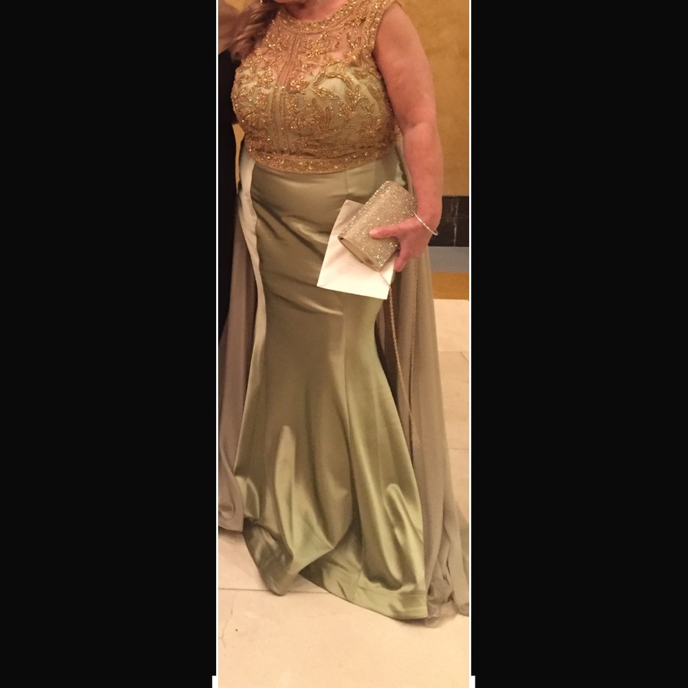 Green & Gold mermaid dress detachable gold top